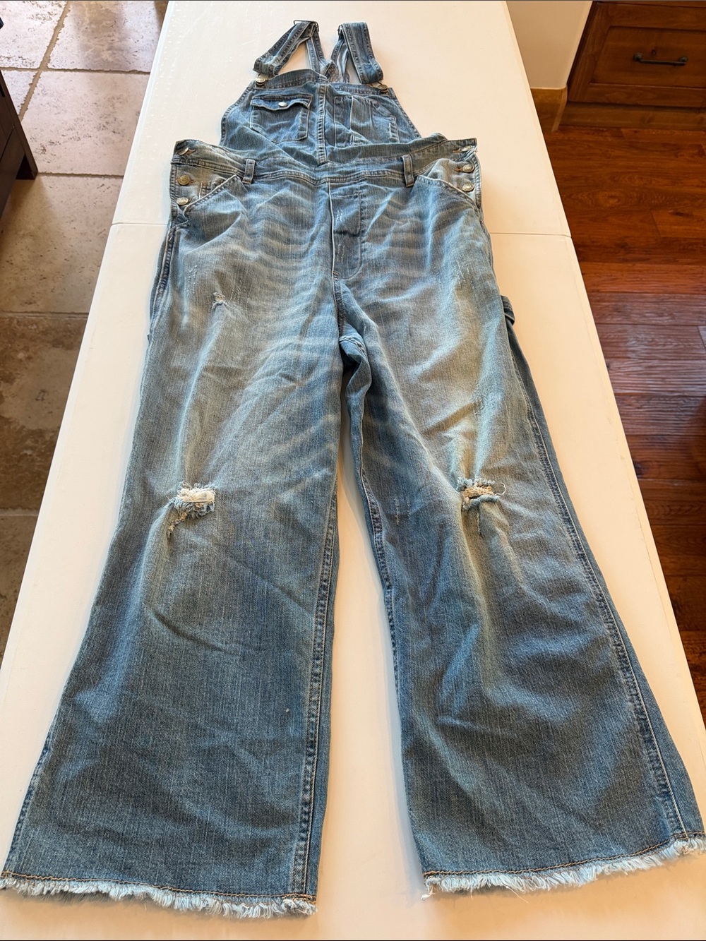 Pilcro Light Blue Distressed Denim Overalls